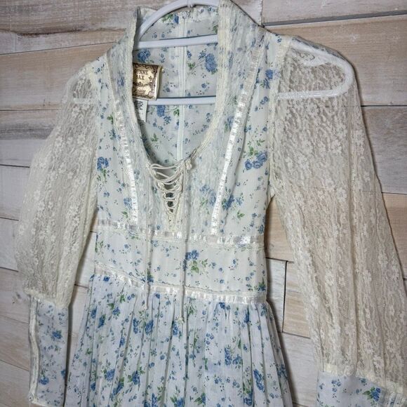Gunne Sax by Jessica Vintage 70’s Floral Corset Cottage Maxi Dress Size XS/5 - Picture 5 of 12